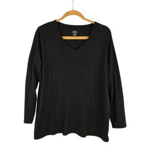 Women’s Black V Neck Long Sleeve Stretch Knit Top Size 1X
